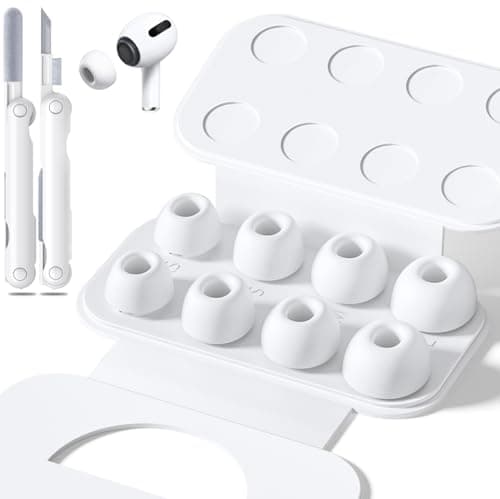 Inesore【4組】イヤーピース AirPods Pro 2/1 対応 (XS/S/M/Lサイズ 各1ペア) 携帯用収納ケース & クリーニングペン、ノイズ低減穴と内蔵防塵スクリーンを備えており、Apple AirPods Pro 交換用 イヤーチップ 説明書付き -ホワイト