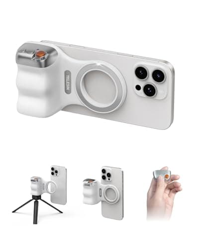 TELESIN スマホグリップ マグネット 自撮りグリップ iphone カメラグリップ Bluetoothリモコン付き 人間工学デザイン 片手操作 スマホスタンド スマートフォンホルダー 両面磁石 ズーム機能 フロ・リアレンズ切替 2段シャッター スマホ三脚 一脚 自撮り棒 軽量 1/4"ネジ 自撮り/写真/ビデオ撮影/旅行/Vlog/ライブ iPhone/Androidに対応 ホワイト