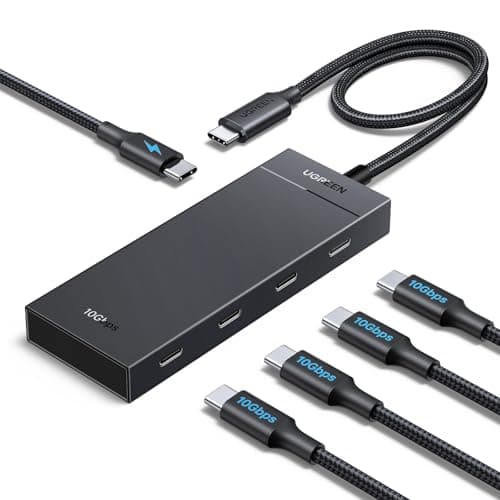 UGREEN USB C ハブ 100W PD充電対応 10Gbps 5 in 1 USB C 3.2 アダプター、５ポート（４xUSB-Ｃ10Gbps データ転送 +100W PD ポート付き）MacBook Pro/Air、iPad Pro、iPhone 15/15 Pro Max、Surface、PC、ノートパソコンなどusb cデバイスに対応