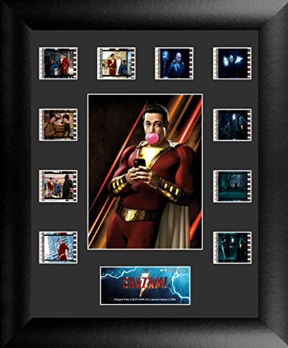 DC Comics Shazam - フレーム付きフィルムセルプレゼンテーション、本物の35mm映画フィルム10クリップ付き