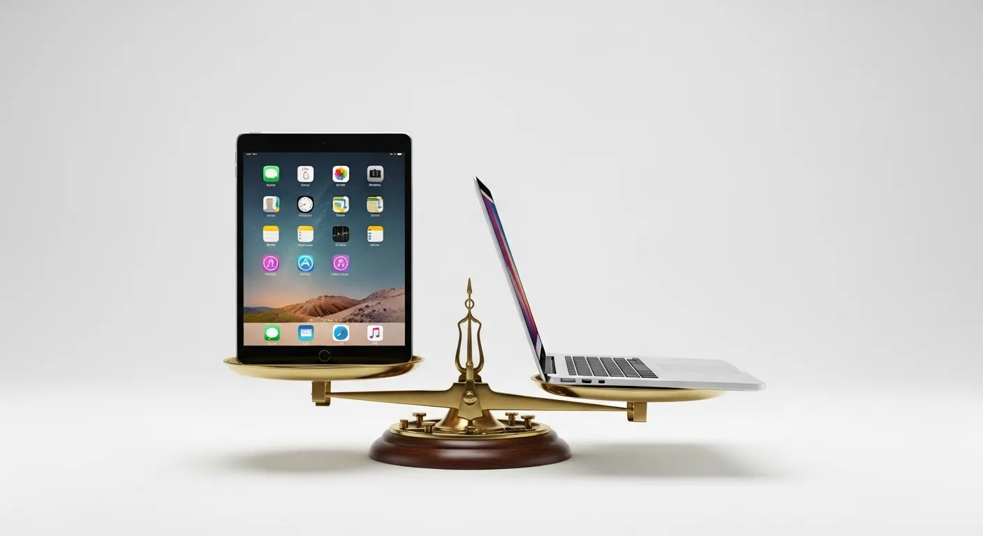 iPadとmacbookが天秤に乗っている